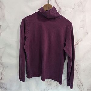 LL Bean Shirt Womens Large Blue Pink Striped Long Sleeve Turtleneck Navy